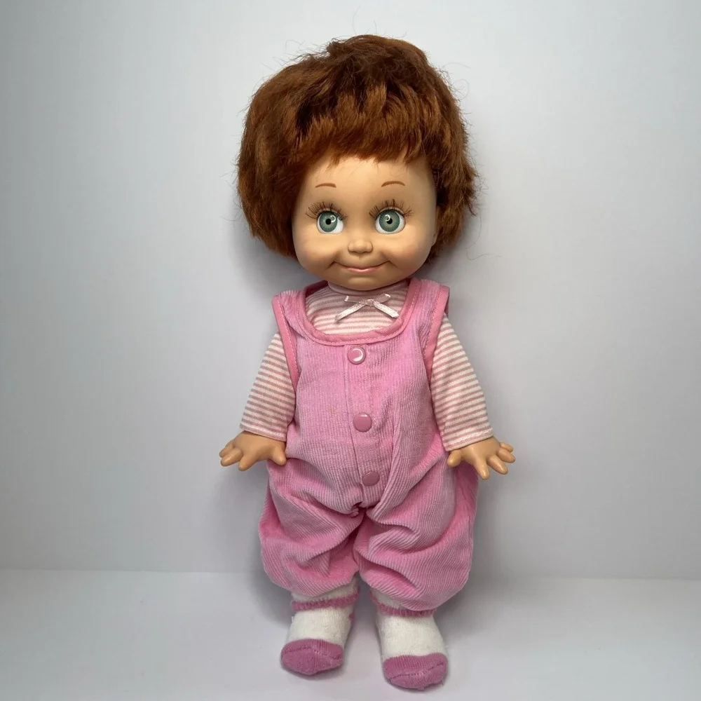 Vintage 1990 Galoob Baby Face So Shy Sherri #9 Doll Green Eyes Pink Overalls